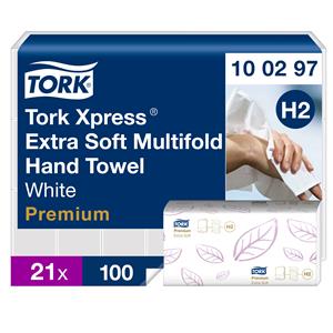 Rankų valymo popierius TORK PREMIUM EXTRA SOFT, H2 100297, 2 sl.,100 serv.,  21.2 x 34 cm, balta sp. | Officeday