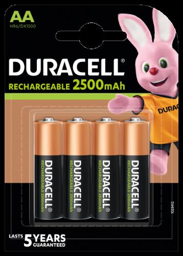 Duracell Rechargeable AA 2500mAh Batteries, 4 Pcs